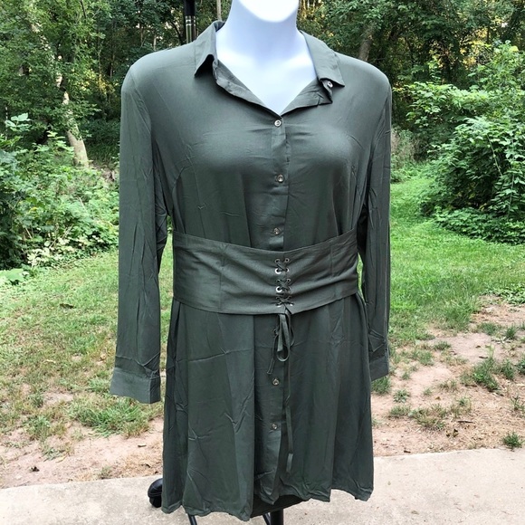 🍭NWT Verona Couture Olive Corset Belt Shirt - Picture 8 of 13
